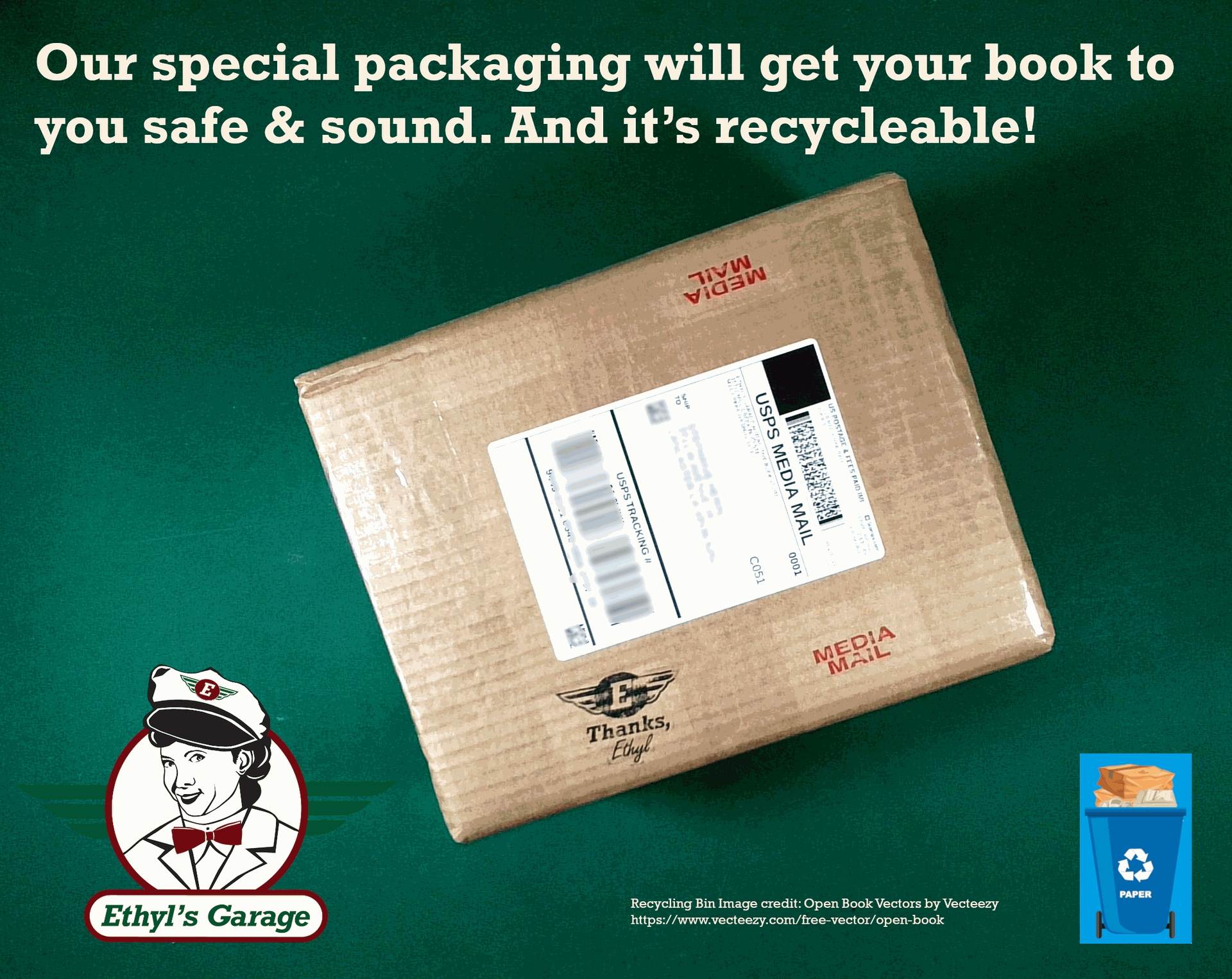 Photo of a book wrapped in corrugated cohesive wrap ready to ship