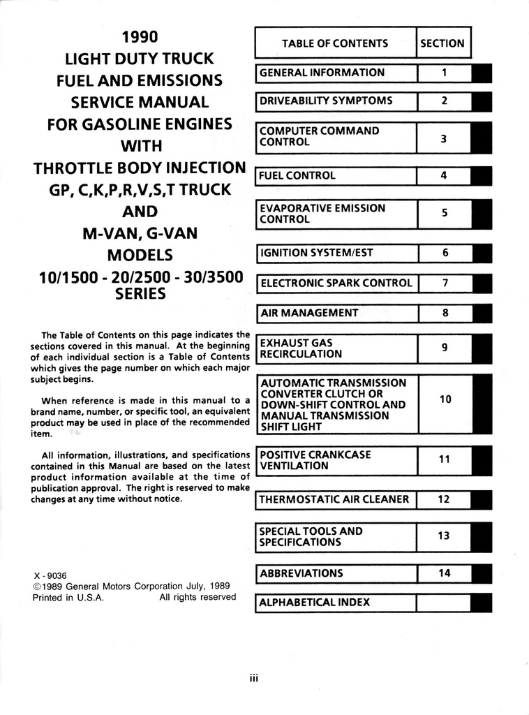 1990 GMC Light Truck Fuel and Emissions Service Manual (Gas Engines)