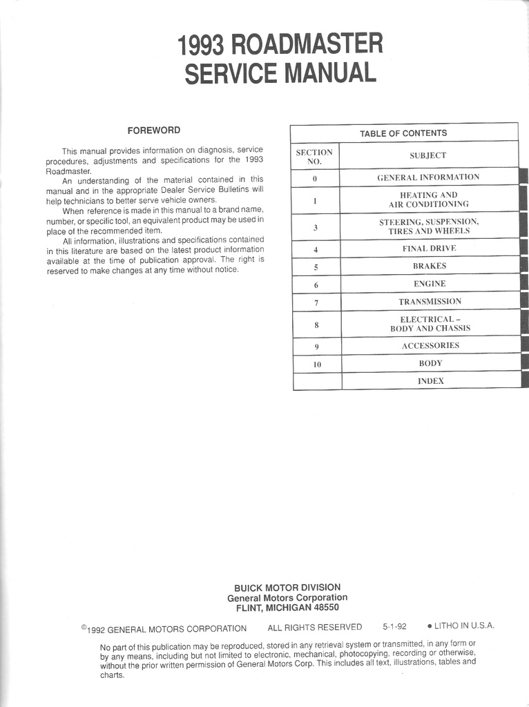 1993 Buick Roadmaster OEM Shop Service Repair Manual