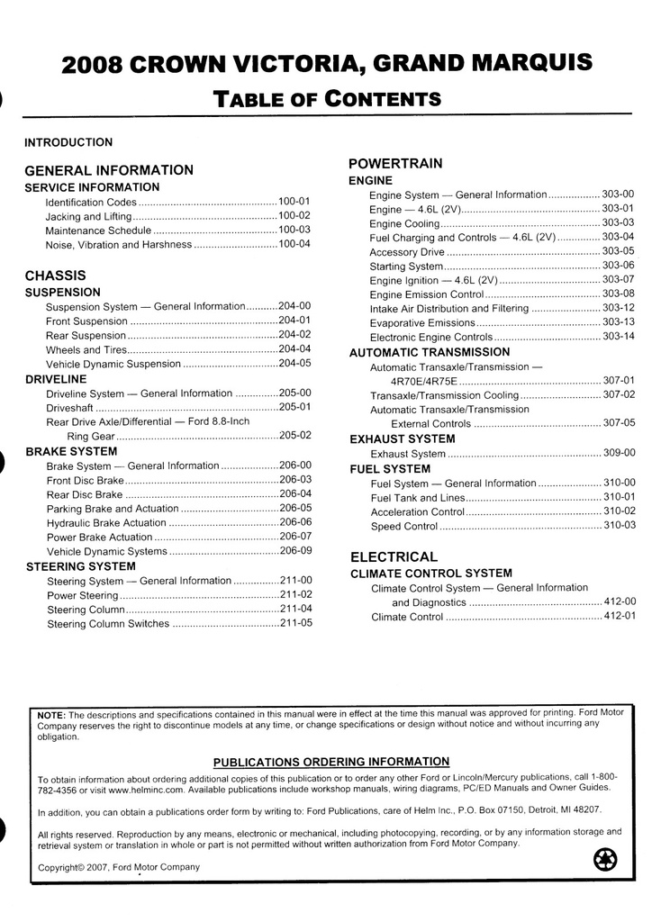 2008 Ford Crown Victoria and Mercury Grand Marquis Original OEM Factory Shop Repair Service Workshop Manual