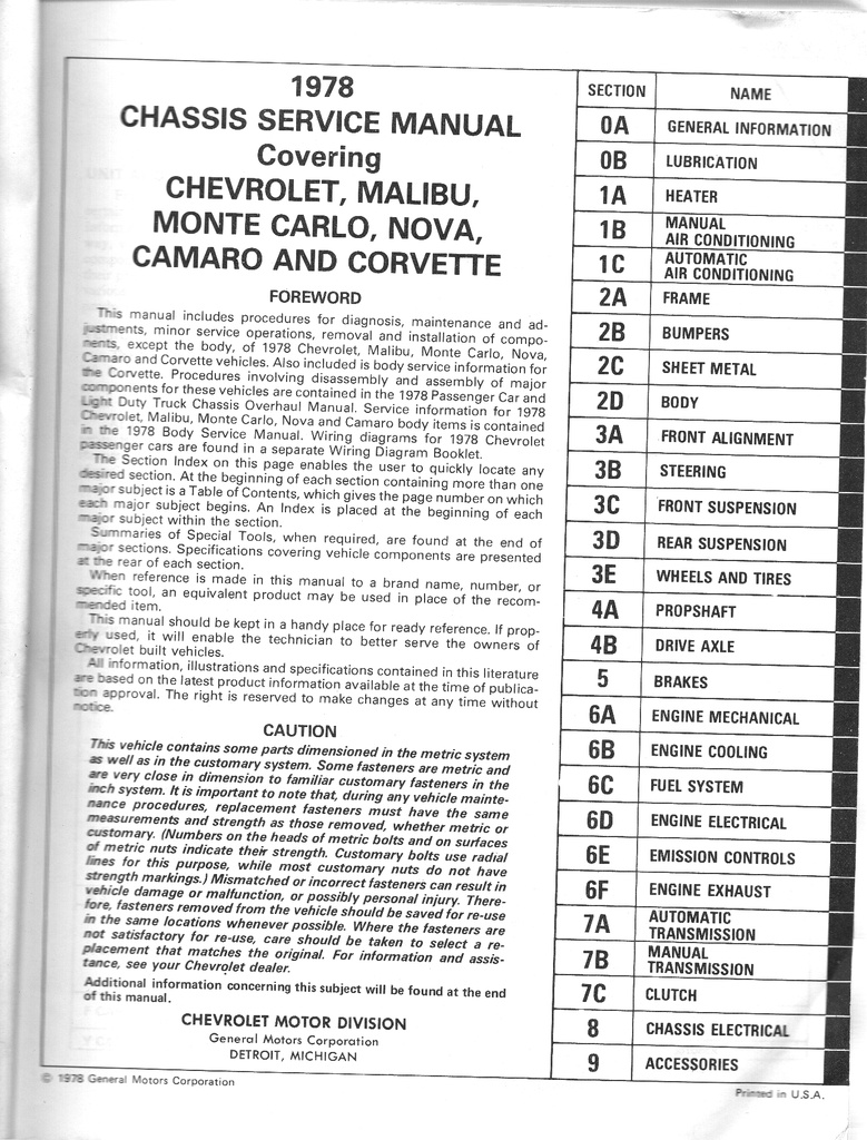 1978 Chevrolet Passenger Car Chassis Repair Maintenance Shop Service Manual
