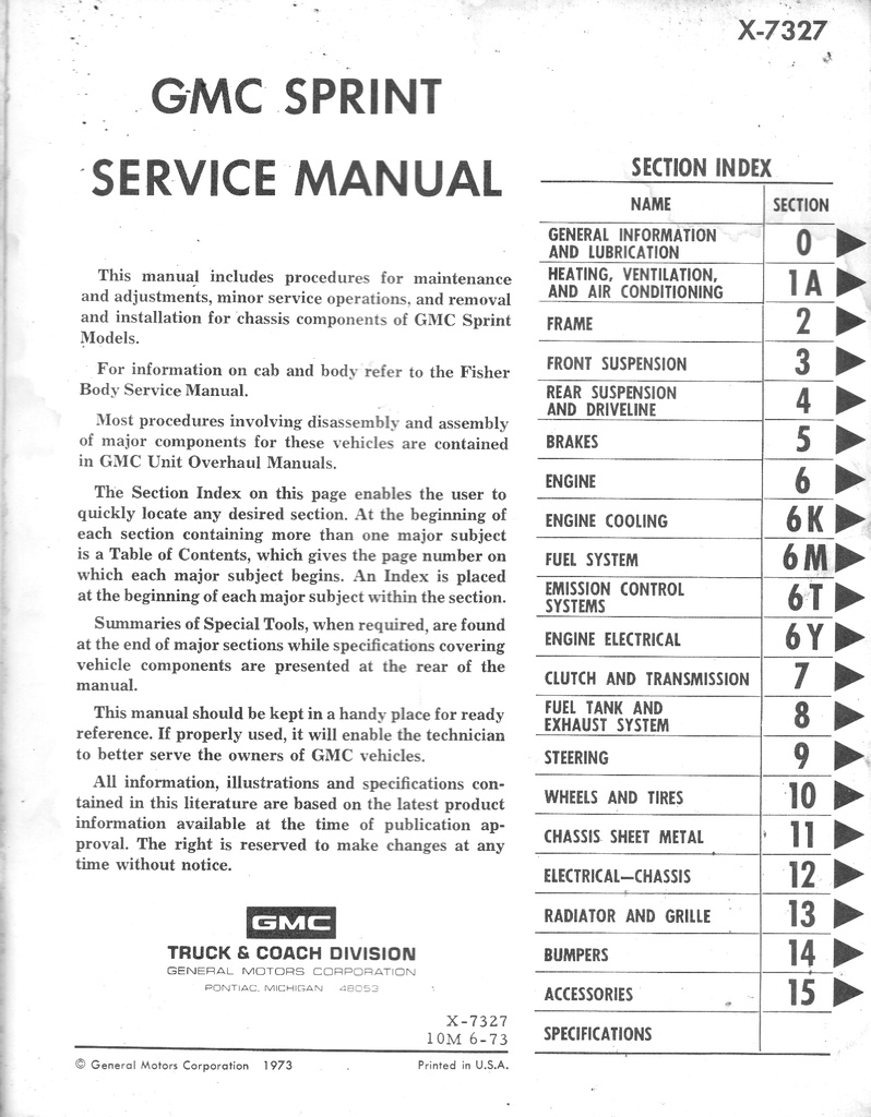1973 GMC Sprint Chevrolet El Camino Repair Maintenance Shop Service Manual