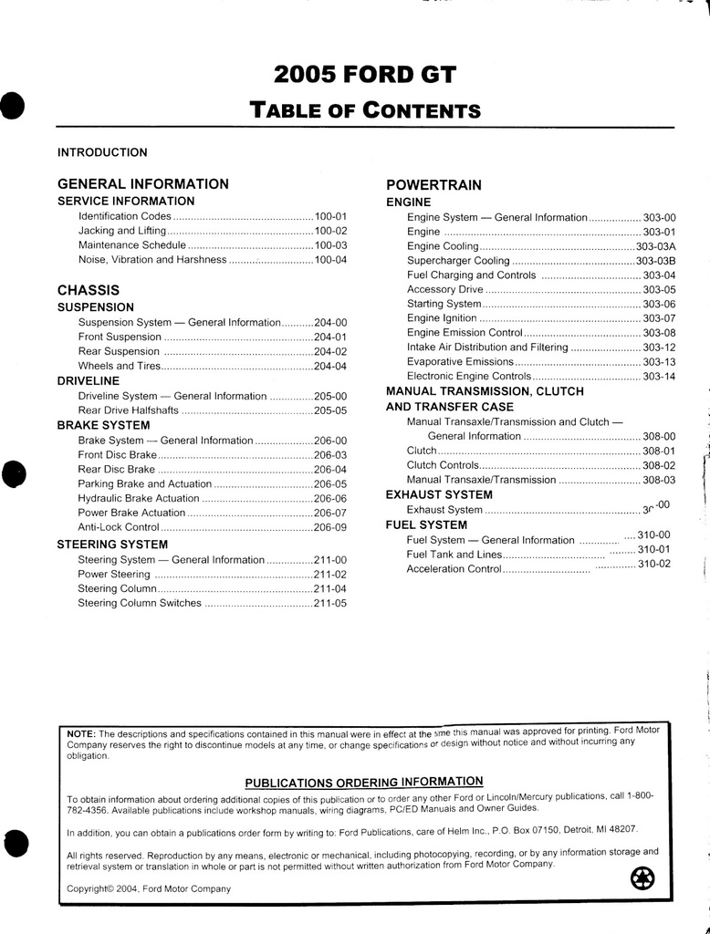 2005 Ford GT OEM Workshop Service Manual and Wiring Diagrams Set
