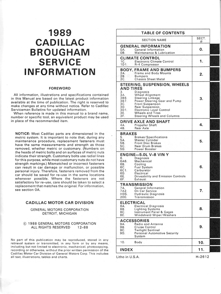 1989 Cadillac Brougham Shop Service Repair Manual
