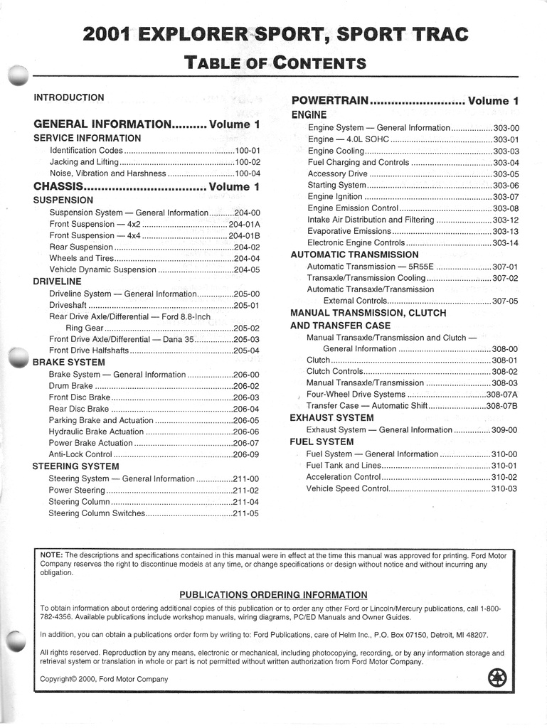2001 Ford Explorer Sport Trac and Explorer Sport Original OEM Factory Shop Service Workshop Manual 2 Vol Set