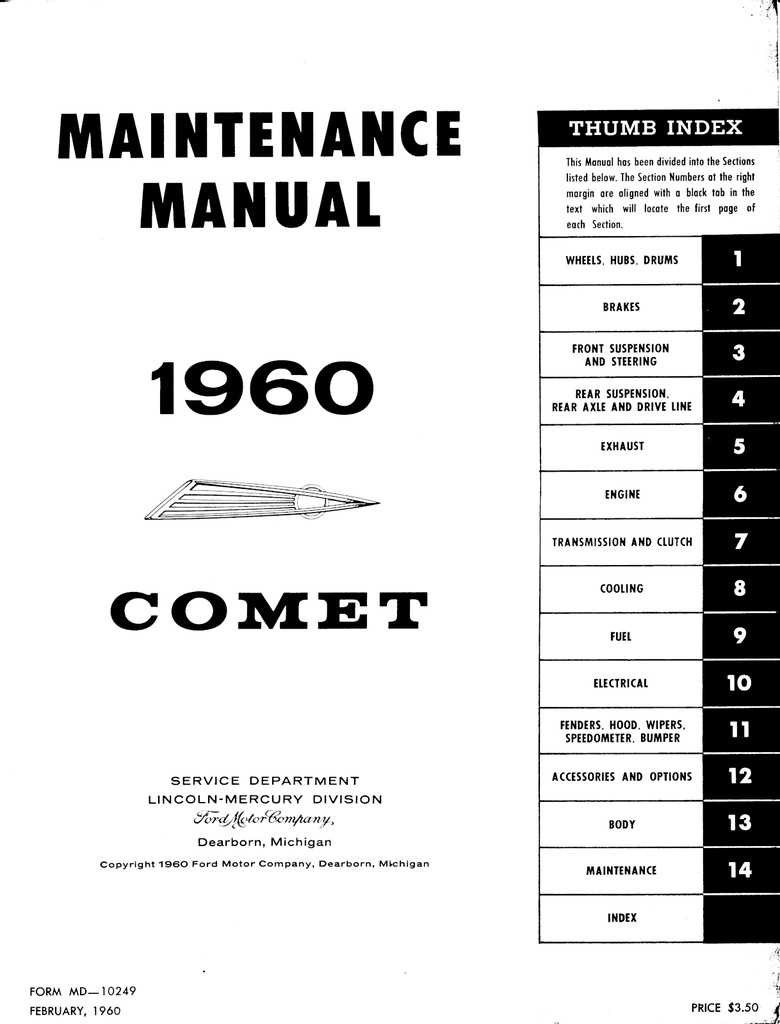 1960 Mercury Comet Factory OEM Shop Repair Maintenance Service Manual