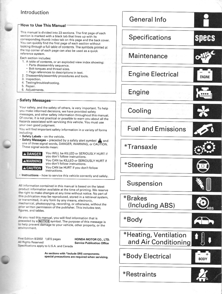 2001-2003 Honda Civic Shop Service Repair Maintenance Manual