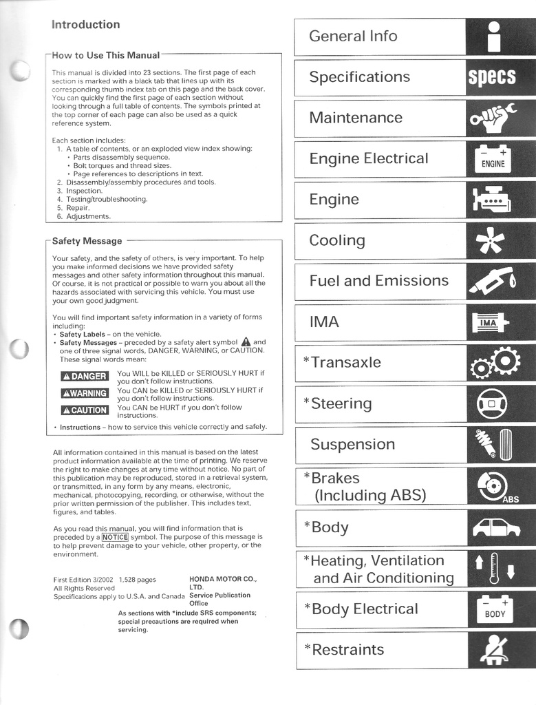 2003 Honda Civic Hybrid Shop Service Repair Maintenance Manual