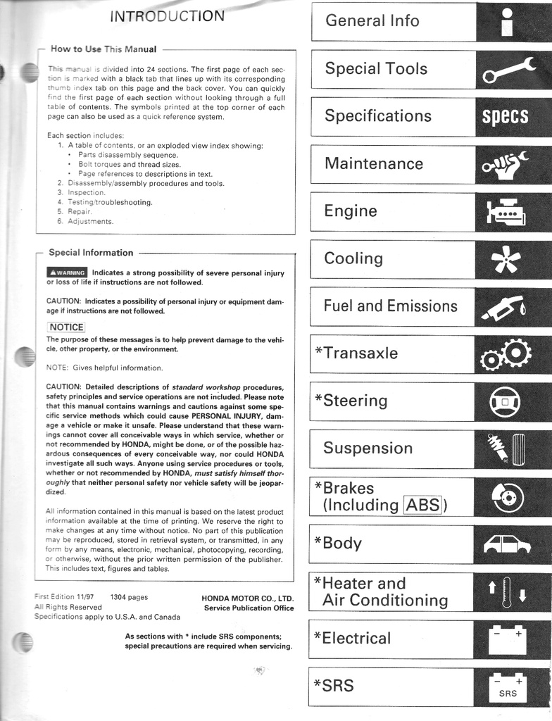 1998 Honda Odyssey Shop Service Repair Manual