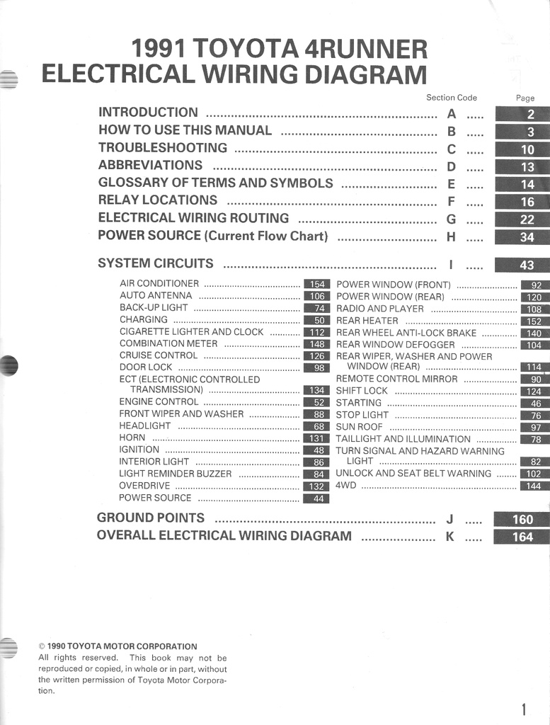 1991 Toyota 4Runner OEM Shop Service Repair Electrical Wiring Diagram Manual