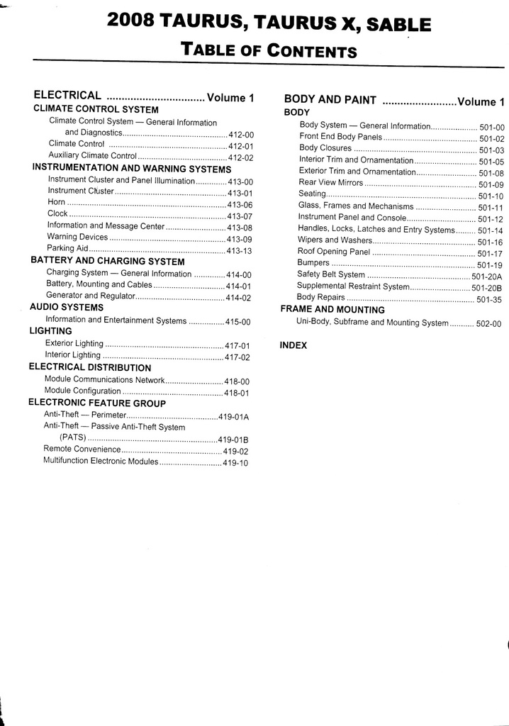 2008 Ford Taurus, Taurus X and Mercury Sable OEM Factory Shop Repair Service Workshop Manual Complete 2 Vol. Set
