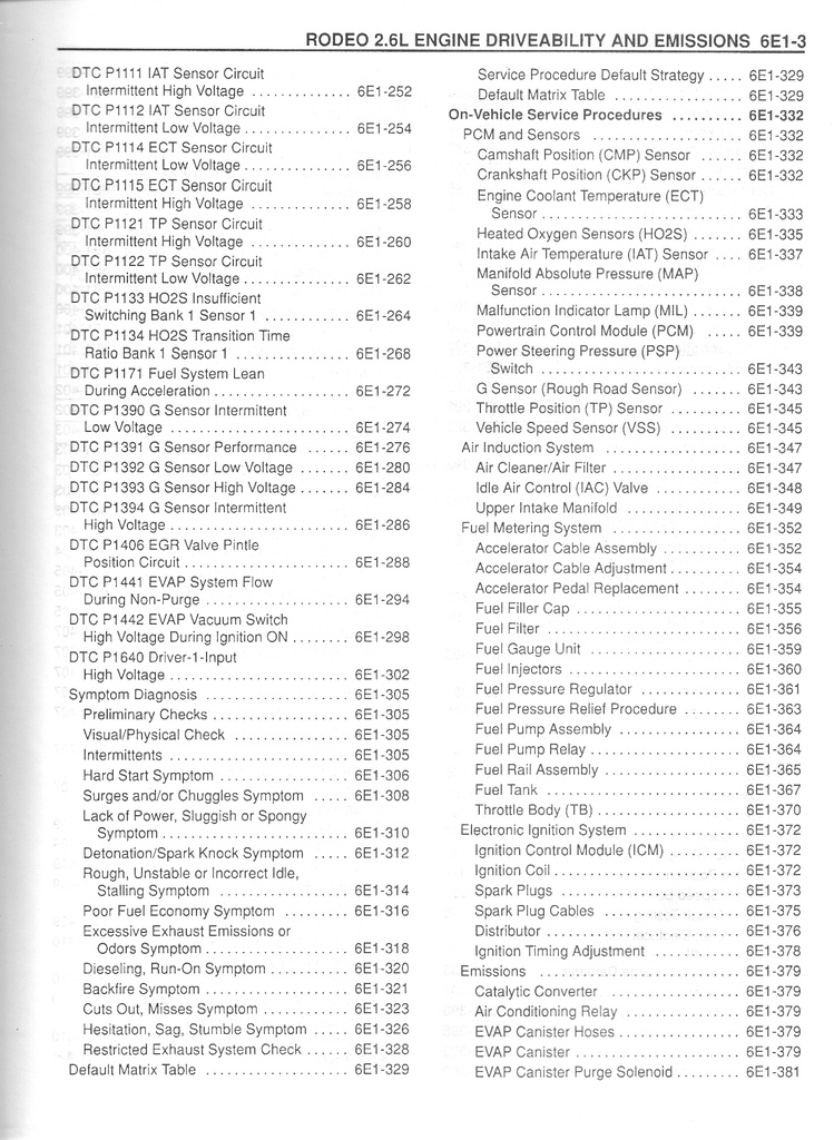 1996/1997 Isuzu Rodeo (UC) Driveability and Emissons Tune-Up Manual