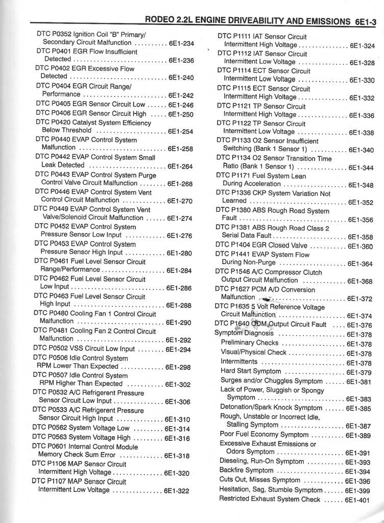 1998 Isuzu Rodeo (UC) Driveability and Emissions Tune-Up Manual