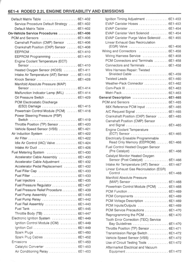 1998 Isuzu Rodeo (UC) Driveability and Emissions Tune-Up Manual