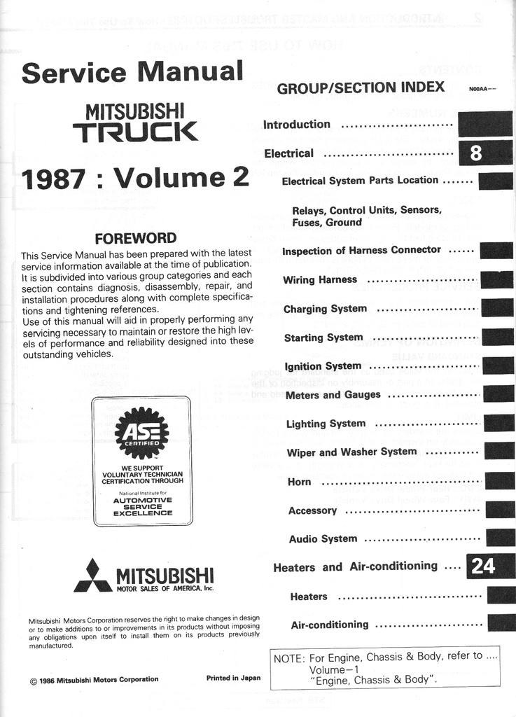 1987 Mitsubishi Pickup Truck Workshop Repair Service Shop Maintenance Manual 2 Vol Set