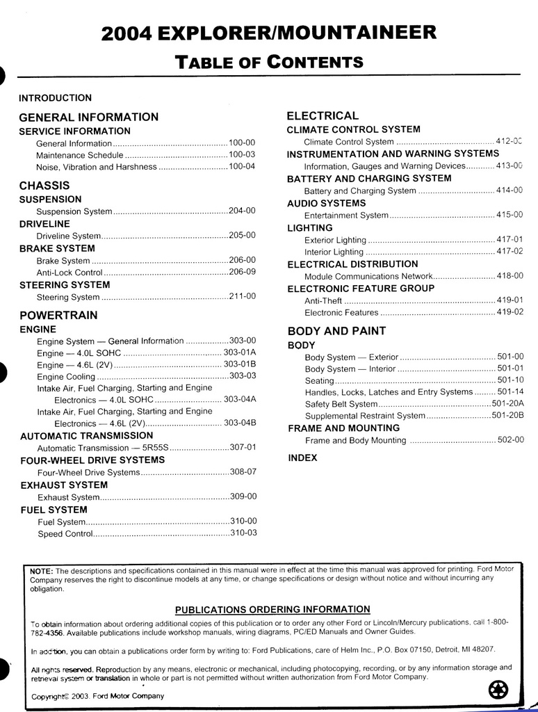 2004 Ford Explorer and Mercury Mountaineer Original OEM Factory Shop Service Workshop Manual