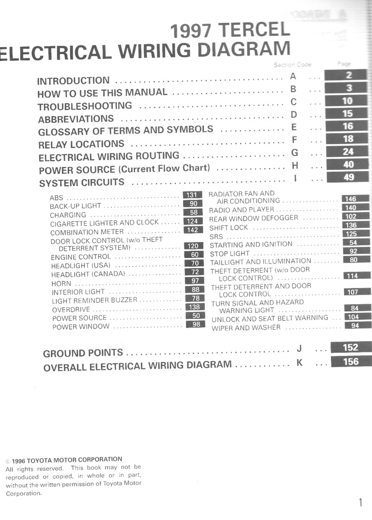 1997 Toyota Tercel OEM Shop Service Repair Electrical Wiring Diagram Manual