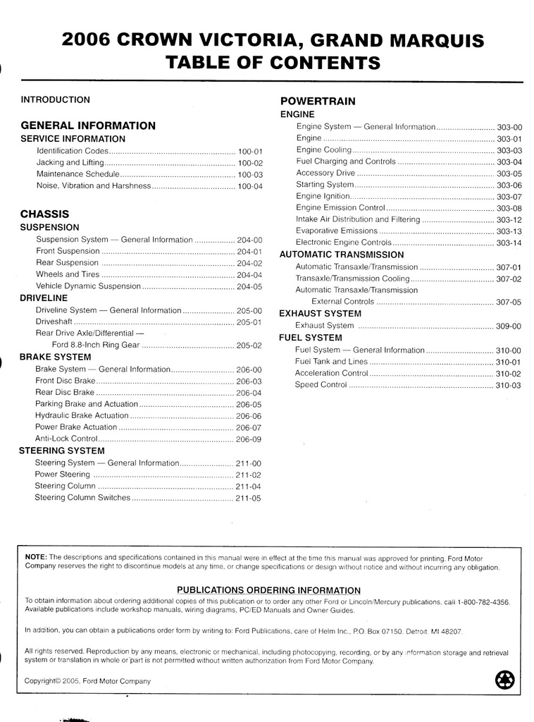 2006 Ford Crown Victoria and Mercury Grand Marquis Original OEM Factory Shop Repair Service Workshop Manual