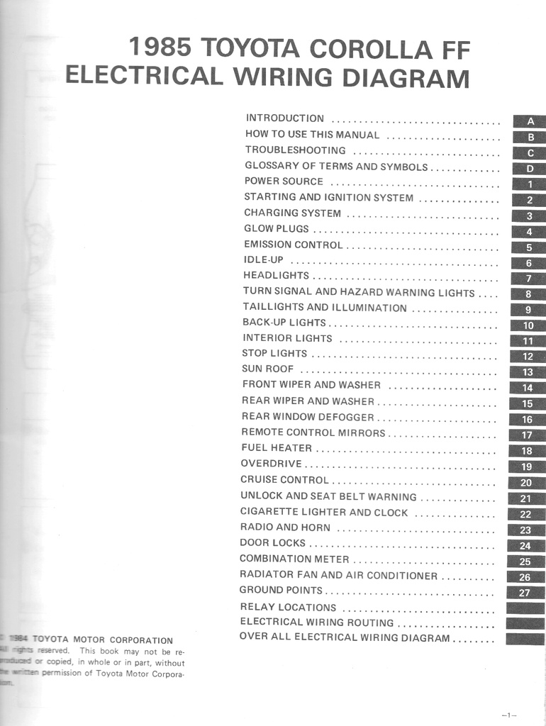 1985 Toyota Corolla FF OEM Shop Service Repair Electrical Wiring Diagram Manual