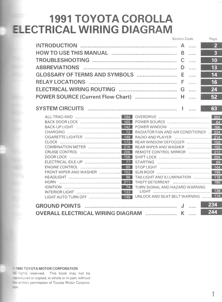 1991 Toyota Corolla AE92 AE95 OEM Shop Service Repair Electrical Wiring Diagram Manual