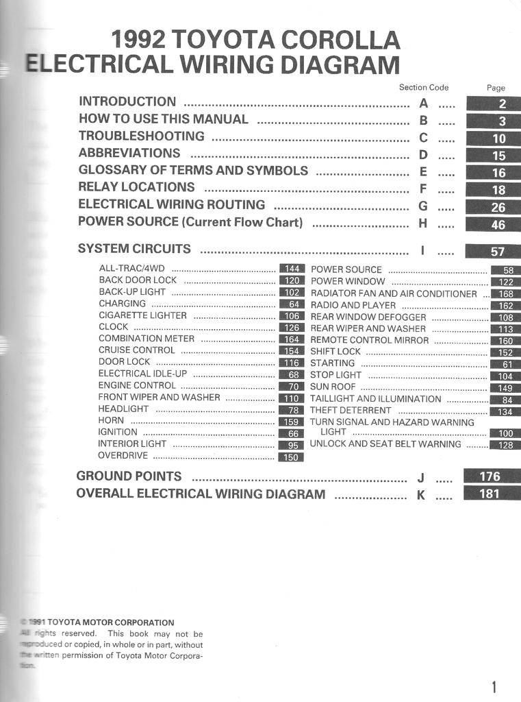 1992 Toyota Corolla AE92 AE95 OEM Shop Service Repair Electrical Wiring Diagram Manual