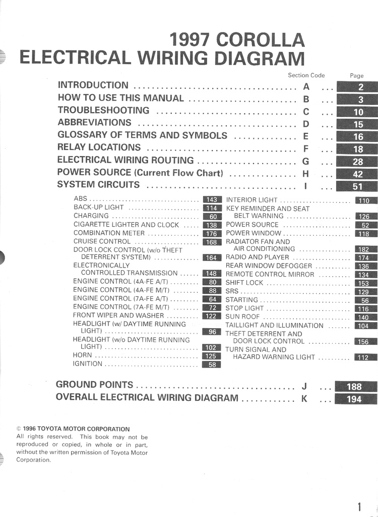 1997 Toyota Corolla AE101 AE102 OEM Shop Service Repair Electrical Wiring Diagram Manual