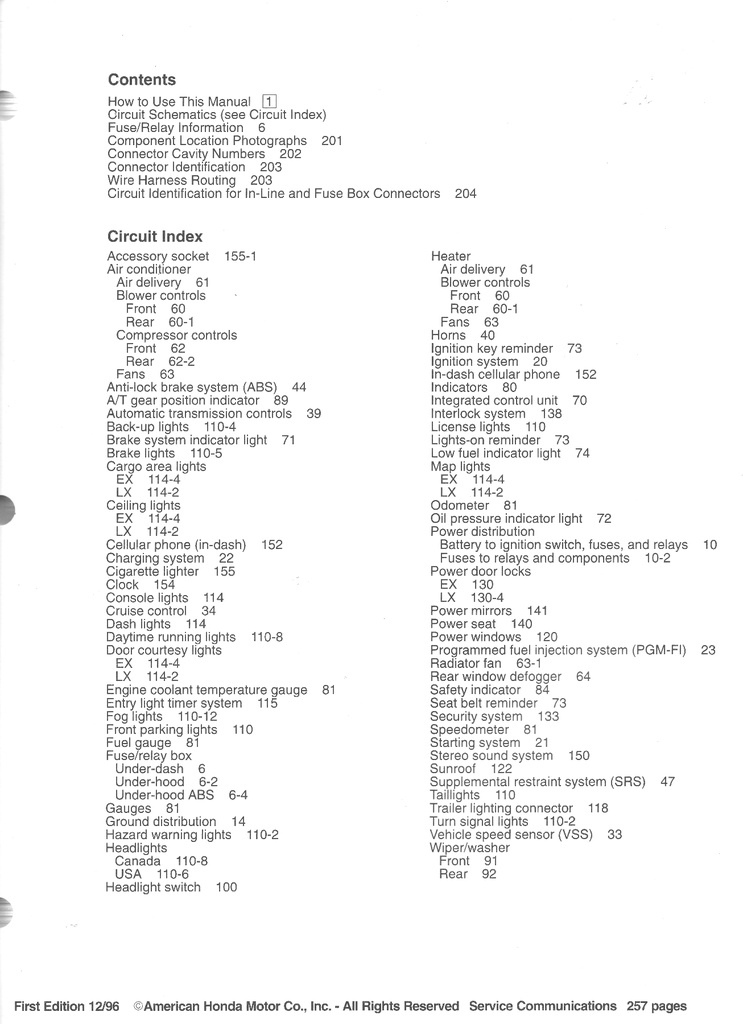 1997 Honda Odyssey Electrical Troubleshooting Manual ETM w/Wiring Diagrams