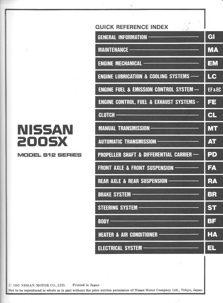 1986 Nissan 200SX Shop Repair Service Manual