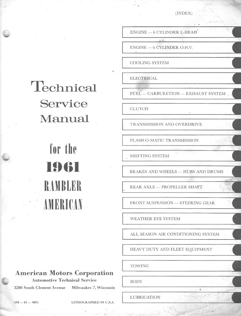 1961 AMC Rambler American Shop Repair Maintenance Technical Service Manual