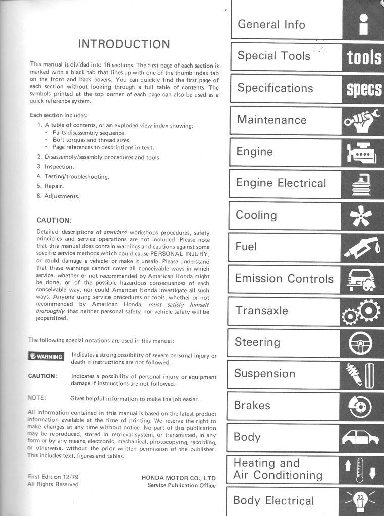 1980 Honda Prelude Shop Service Repair Maintenance Manual