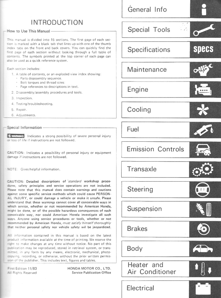 1984 Honda Prelude Shop Service Repair Maintenance Manual
