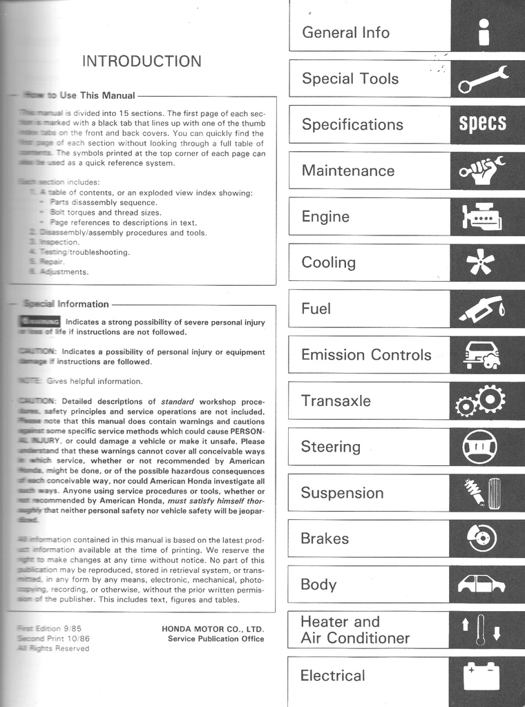 1986 Honda Prelude Shop Service Repair Maintenance Manual