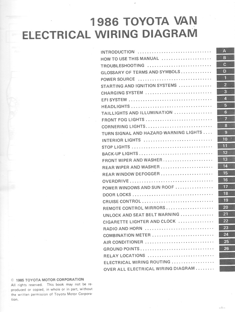 1986 Toyota Van OEM Shop Service Repair Electrical Wiring Diagram Manual