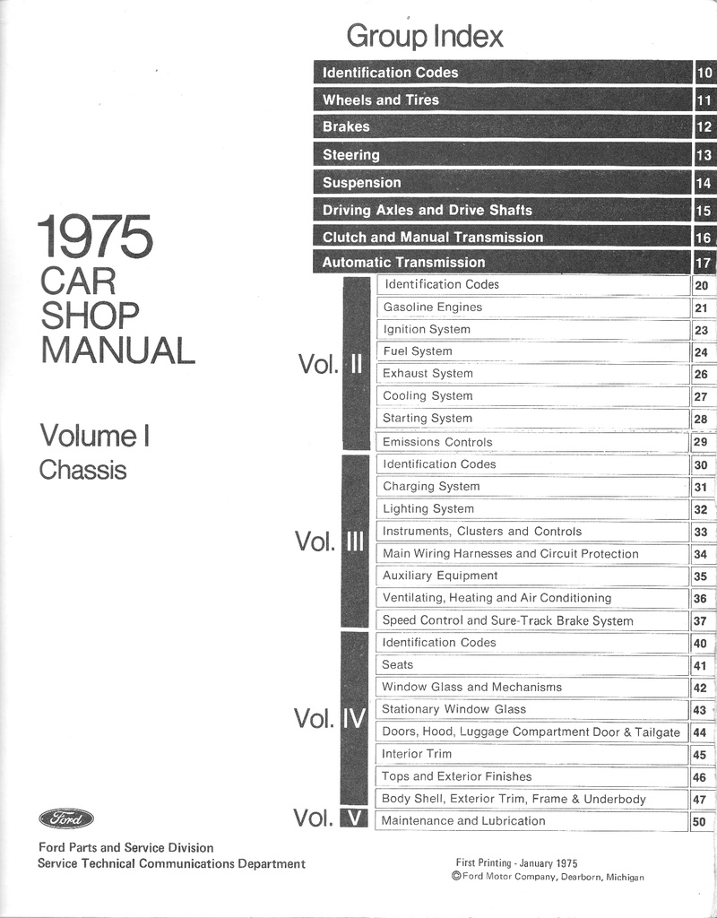 1975 Ford-Lincoln-Mercury Car Factory OEM Shop Repair Maintenance Service Manual 5 Vol. Set Mustang Cougar Continental Thunderbird etc.