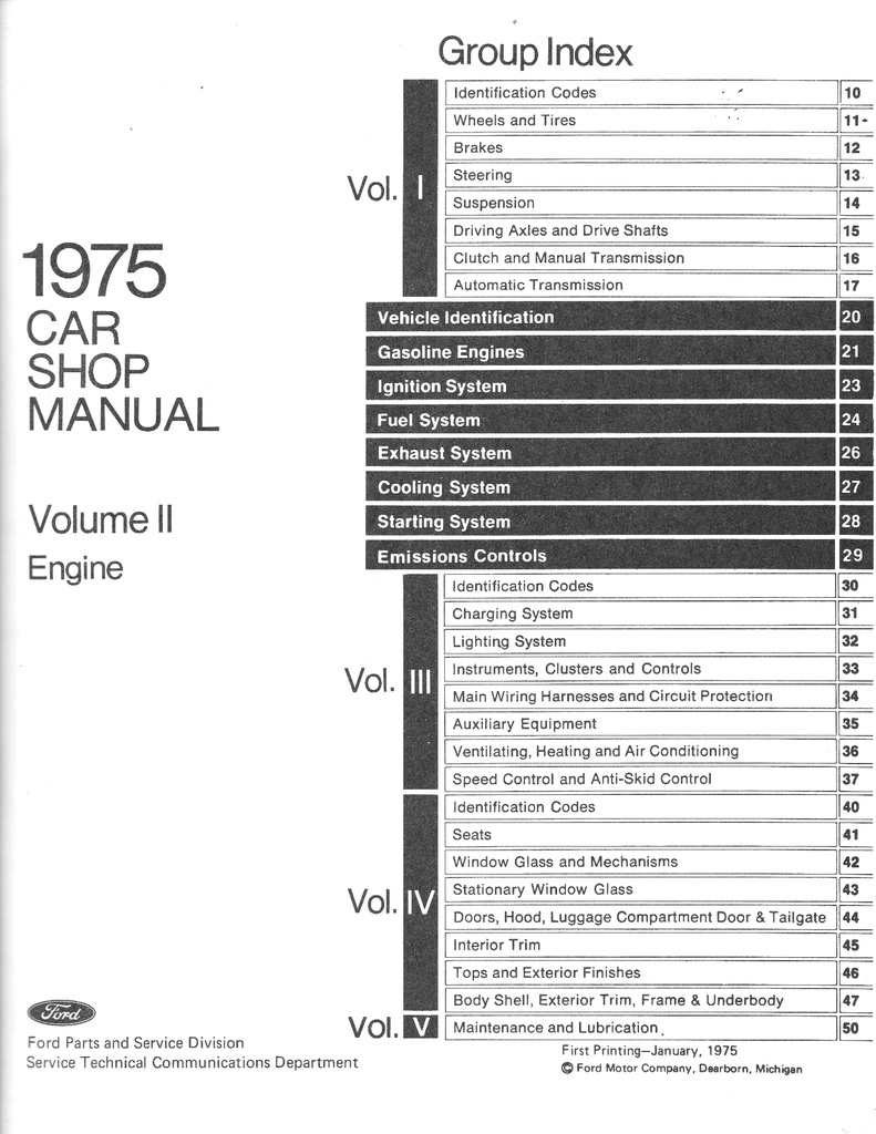 1975 Ford-Lincoln-Mercury Car Factory OEM Shop Repair Maintenance Service Manual 5 Vol. Set Mustang Cougar Continental Thunderbird etc.