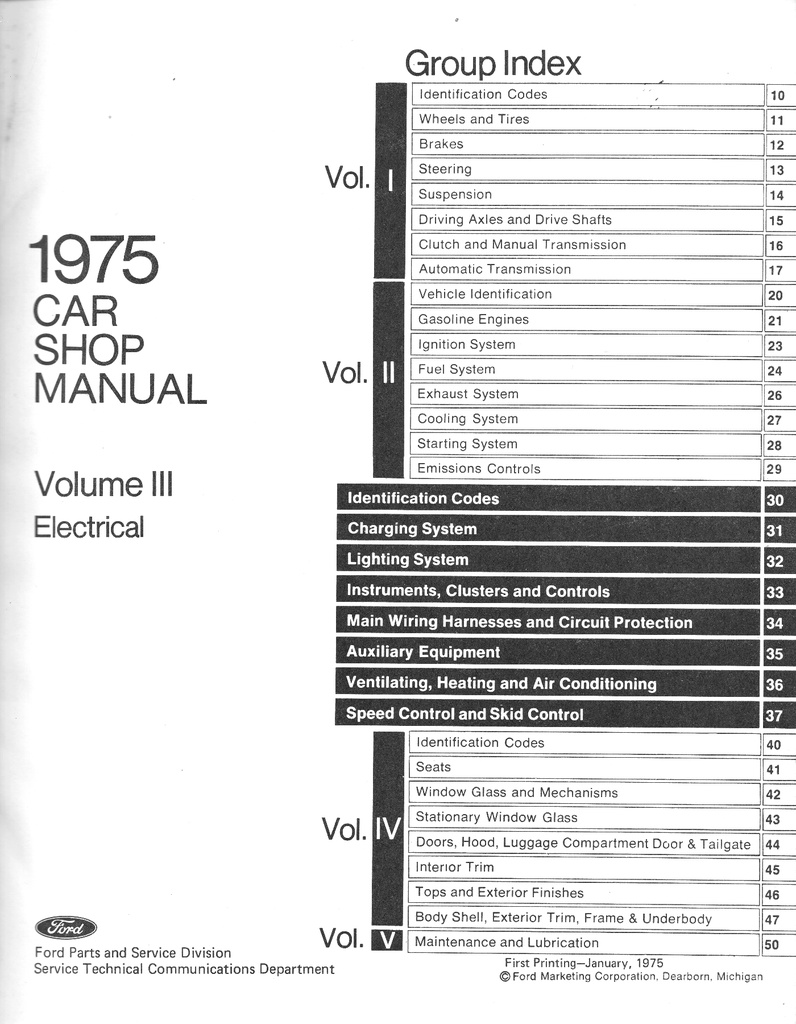 1975 Ford-Lincoln-Mercury Car Factory OEM Shop Repair Maintenance Service Manual 5 Vol. Set Mustang Cougar Continental Thunderbird etc.
