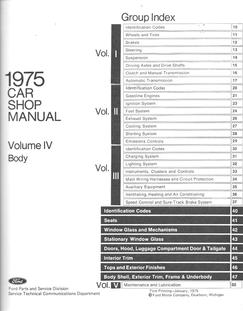 1975 Ford-Lincoln-Mercury Car Factory OEM Shop Repair Maintenance Service Manual 5 Vol. Set Mustang Cougar Continental Thunderbird etc.