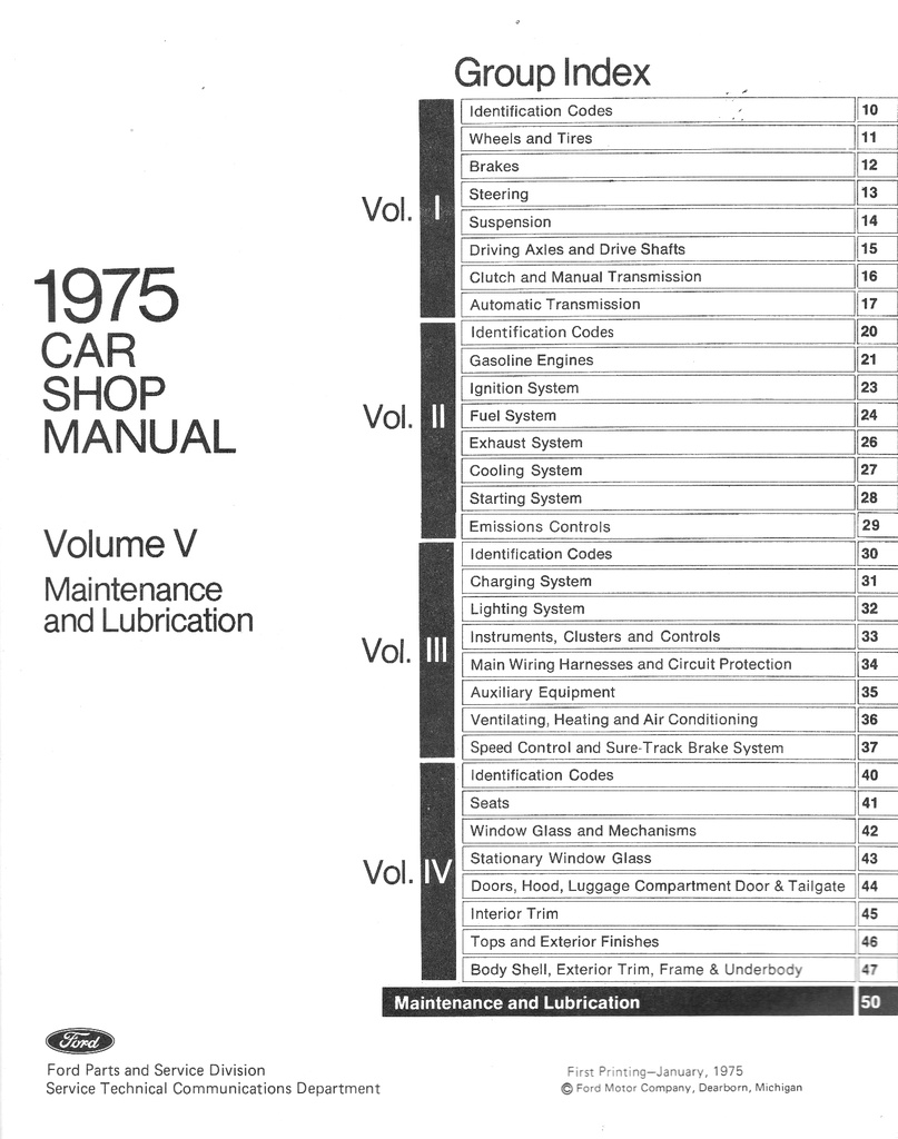 1975 Ford-Lincoln-Mercury Car Factory OEM Shop Repair Maintenance Service Manual 5 Vol. Set Mustang Cougar Continental Thunderbird etc.