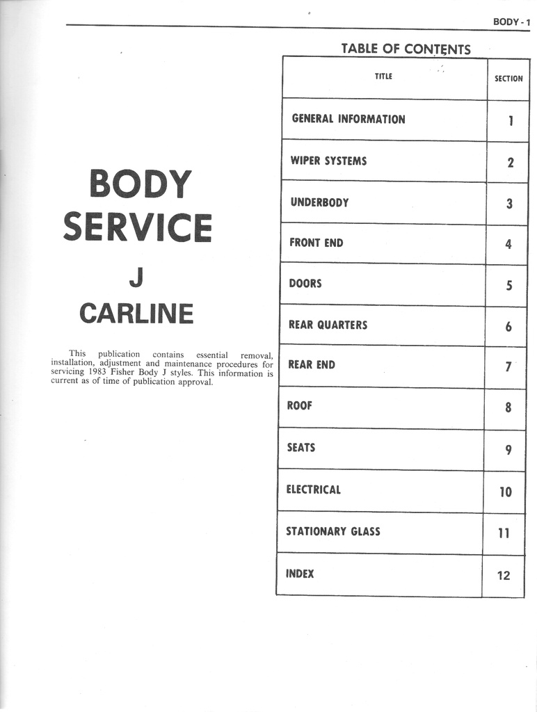 1983 Fisher Body Service Manual for Chevrolet, Cadillac, Buick, Oldsmobile, Pontiac, and GMC Car Models