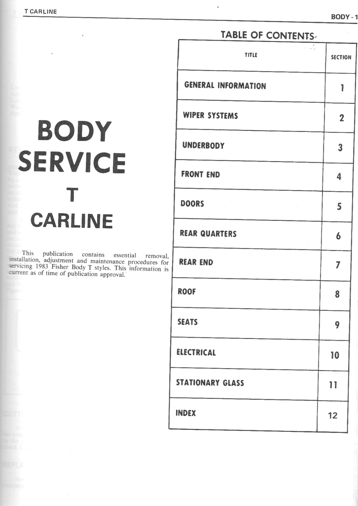 1983 Fisher Body Service Manual for Chevrolet, Cadillac, Buick, Oldsmobile, Pontiac, and GMC Car Models