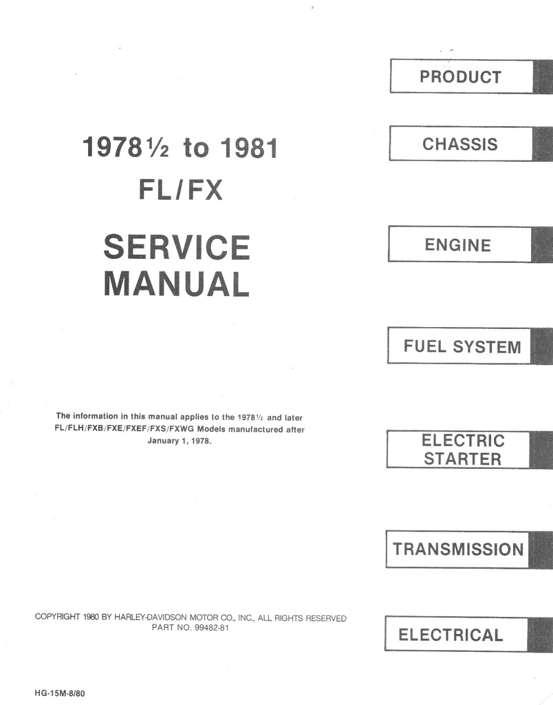 1978-1981 Harley Davidson Electra Glide FL Super Glide FX OEM Factory Shop Repair Service Manual