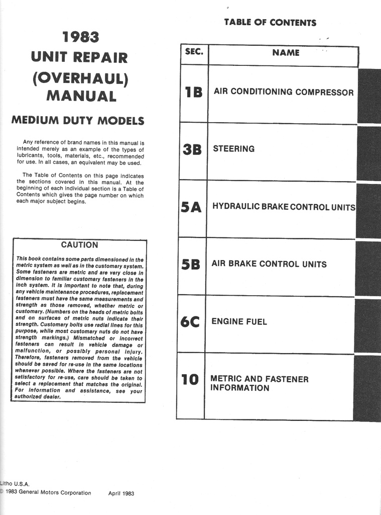 1983 Chevrolet Medium Duty Truck Unit Repair Manual