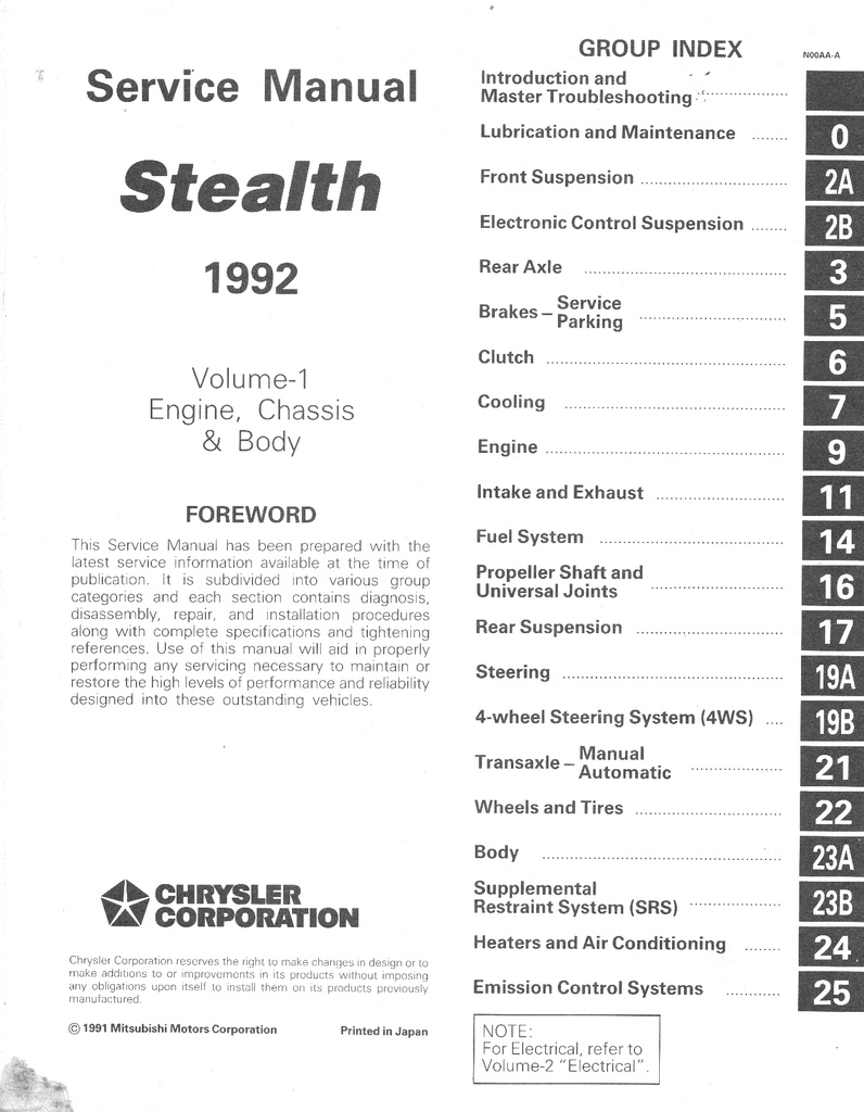 1992 Dodge Stealth Shop Maintenance Repair Service & Electrical Manual 2 Vol. Set