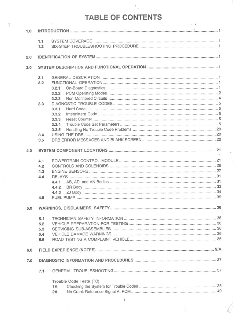 1993-1994 Mopar Dodge RAM Truck/Van Jeep Grand Cherokee 3.9L/5.2L/5.9L SFI V-6 & V-8 Engines Powertrain Diagnostic Procedures