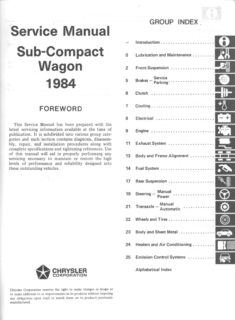 1984 Dodge/Plymouth Colt Vista Wagon Shop Maintenance Repair Service Manual