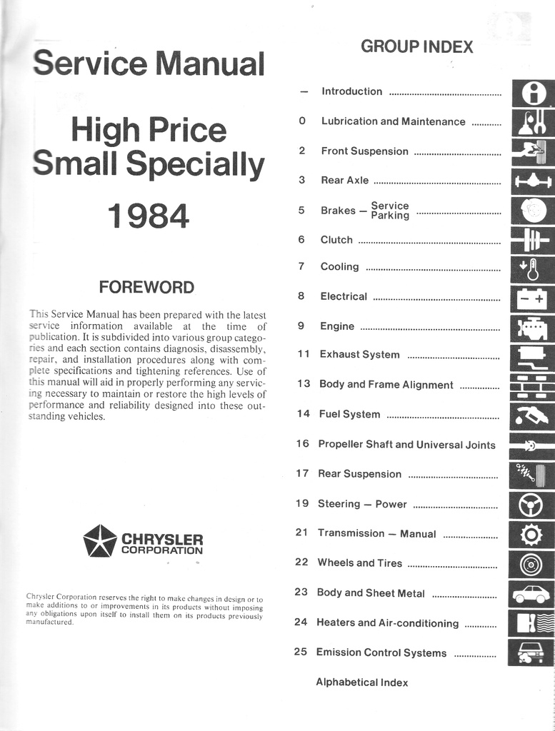 1984 Chrysler/Dodge/Plymouth Conquest Shop Maintenance Repair Service Manual & Supplement 2 Vol. Set