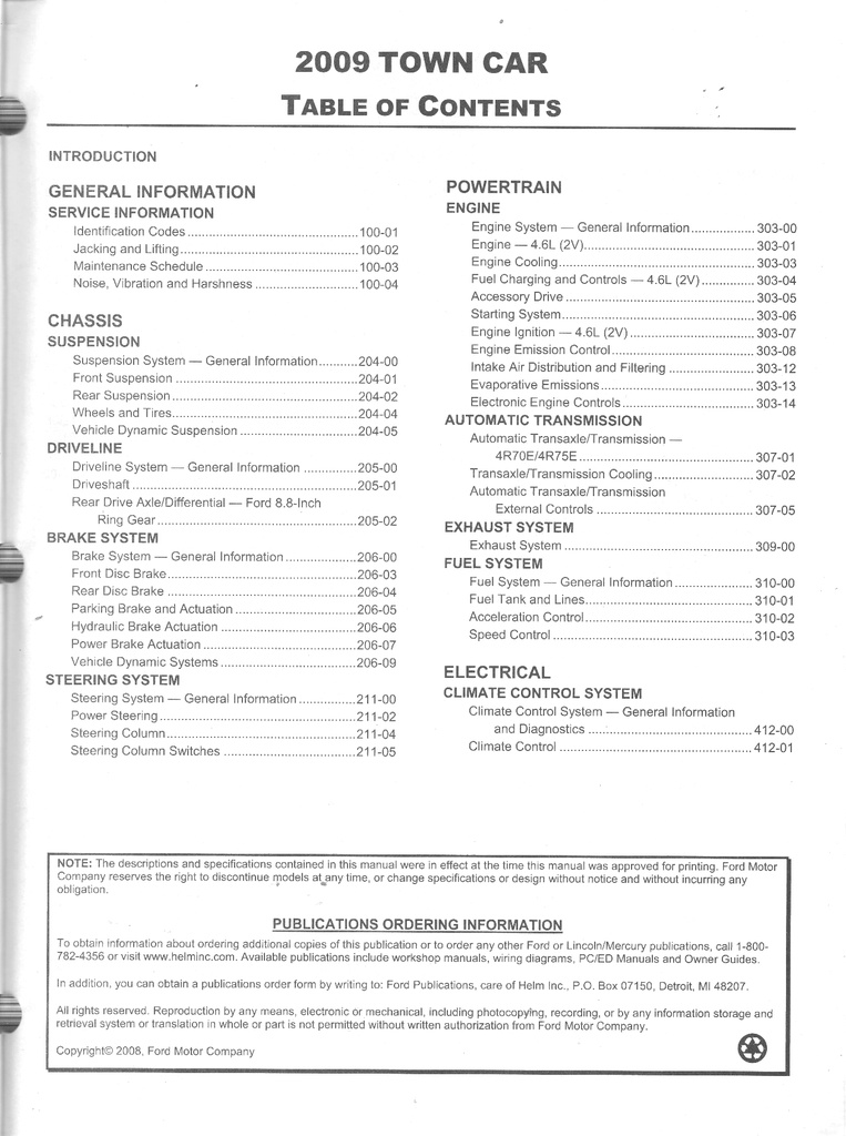 2009 Ford Lincoln Town Car Shop Repair Service Manual