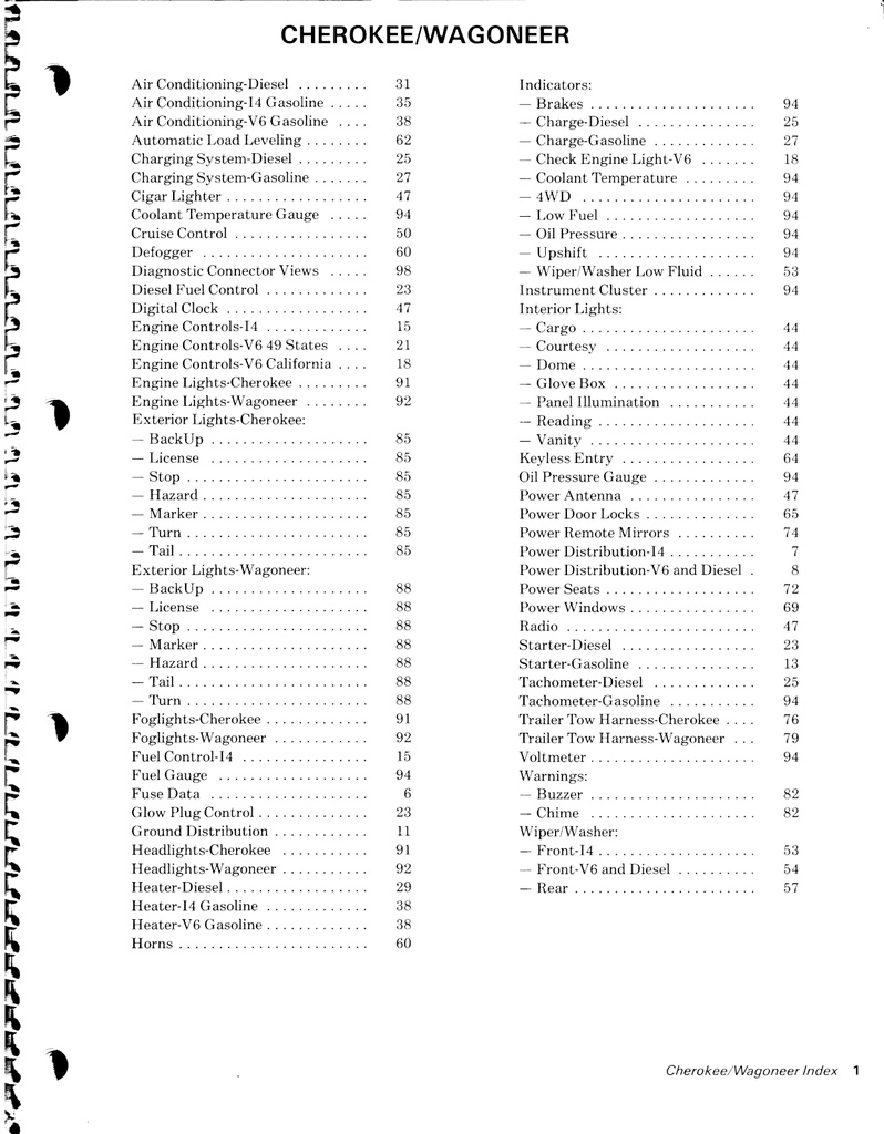 1986 Jeep Cherokee/Wagoneer Electrical Troubleshooting Manual with Wiring Diagrams