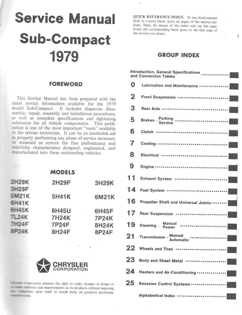 1979 Dodge/Plymouth Challenger/Sapporo/Colt/Arrow  Shop Maintenance Repair Service Manual
