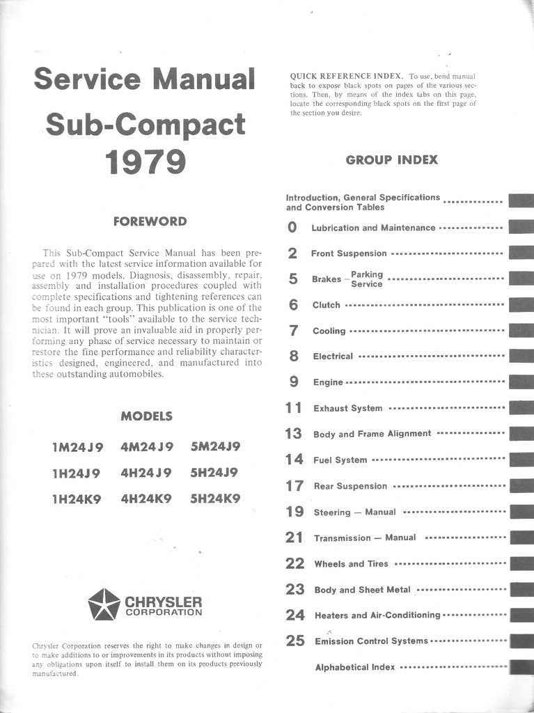 1979 Dodge/Plymouth Colt/Champ Shop Maintenance Repair Service Manual